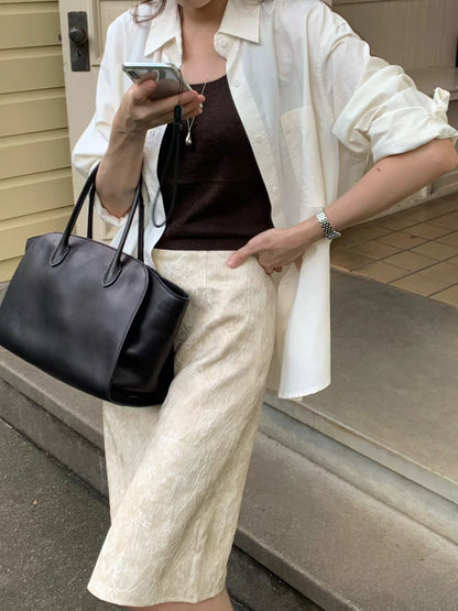 Soft Misty Timber Embossed Skirt | 霧感柔軟提花織布半身裙