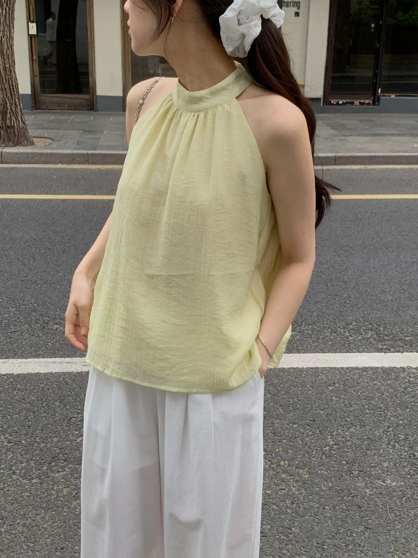 Textured Layer Halter Top | 暗紋理掛脖背心