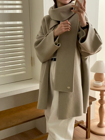 【Premium】 Australian Handmade Wool Coat with Detachable Scarf