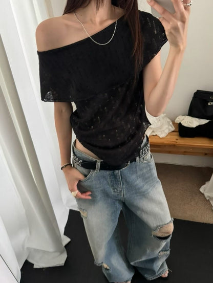 2-way Off Shoulder Ripped Knit Top