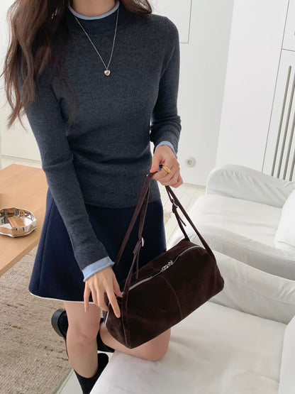 Contrast Detailing Basic Mock Neck Top | 拼色飾邊中領基礎上衣