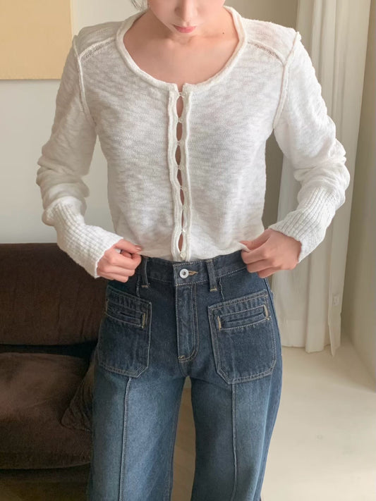 Delicate Feathery Melange Hook Cardigan | 暗混色氣質薄外套