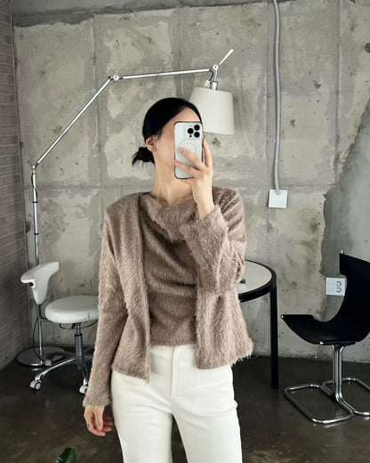 Momo Draping Set | 冬日氣氛毛毛背心外套Set