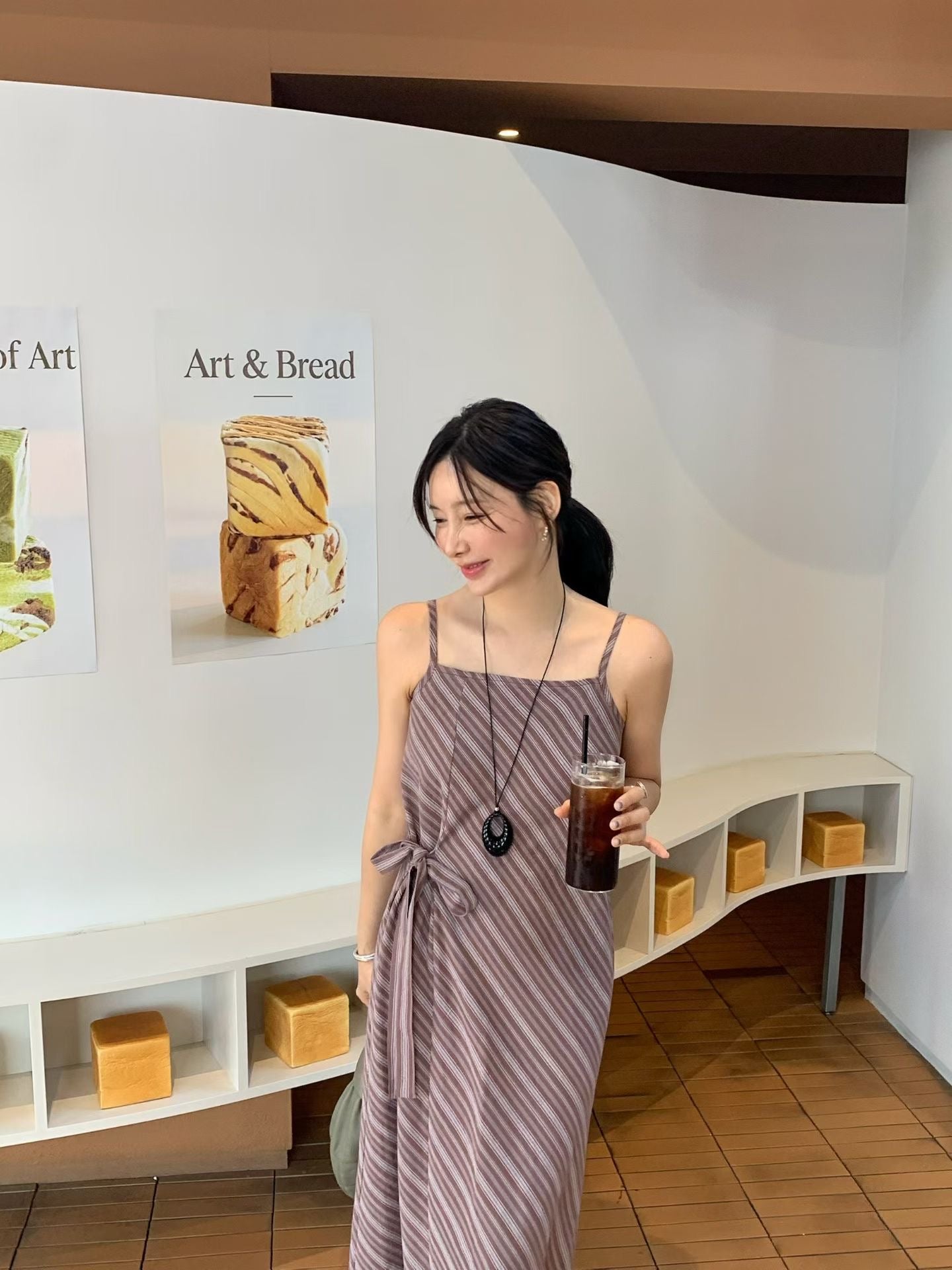 Parisian Effortless Striped Tie Bow Slip Dress | 法系斜條紋側綁結長裙