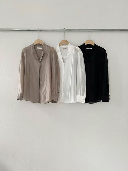 【85%親膚天絲~】Luxurious Tencel Sheer Patched Shirt | 輕透拼接防囇衣