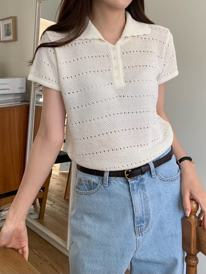 Frill Collar Lacey Tee | 滾邊細節小通花上衣￼