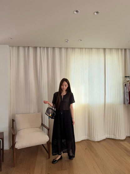 Linen Crochet Resort Skirt | 麻質鉤針編織中長裙