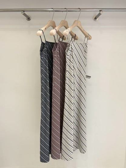 Parisian Effortless Striped Tie Bow Slip Dress | 法系斜條紋側綁結長裙