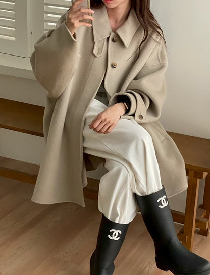 【Premium】 Australian Handmade Wool Coat with Detachable Scarf