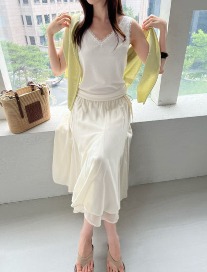 Double-Layer Elegance Skirt | 疊層線條感人造絲中長裙