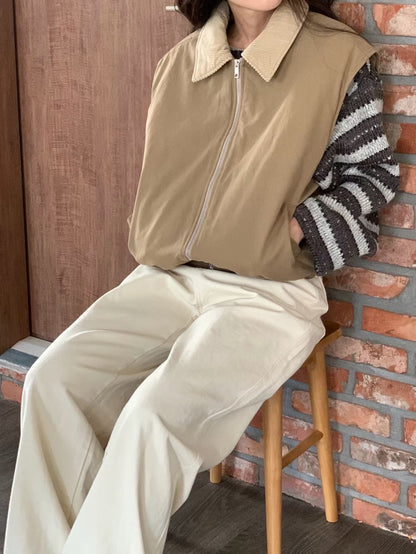 Corduroy Collar Quilted Vest Jacket | 燈芯絨領夾綿背心外套