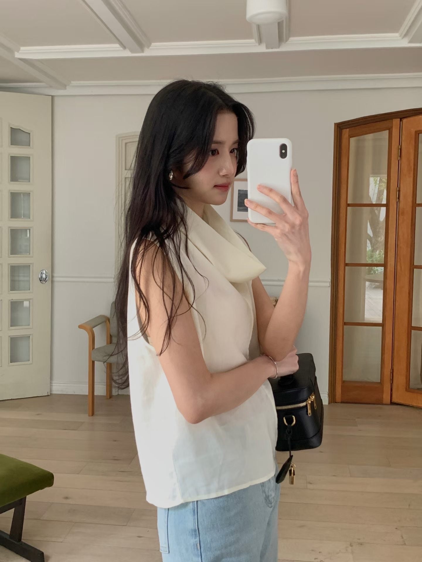 Drape Collar Chiffon Blouse | 垂感領口雪紡襯衫￼