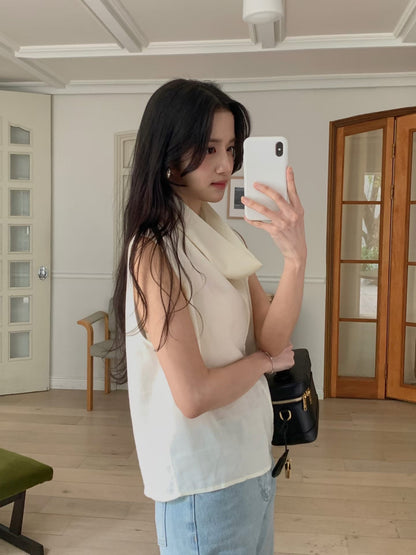 Drape Collar Chiffon Blouse | 垂感領口雪紡襯衫￼