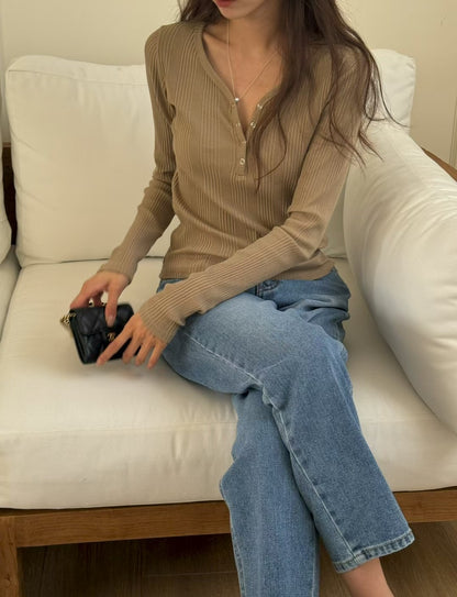 [連線壓軸加碼款] Teardrop Winter Basic Top | 水滴領口暗直紋上衣