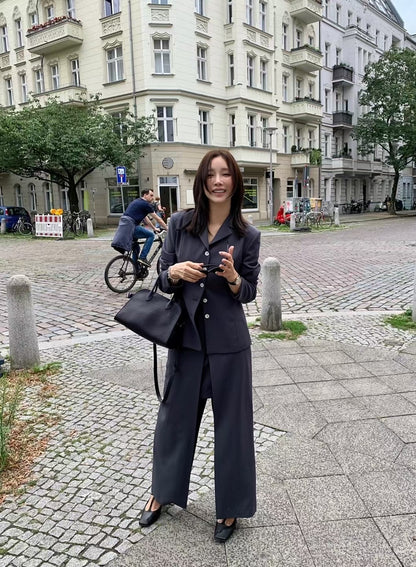 【暴美通勤風】Tailored Front Slit Maxi Skirt | 高腰開叉假兩件長裙