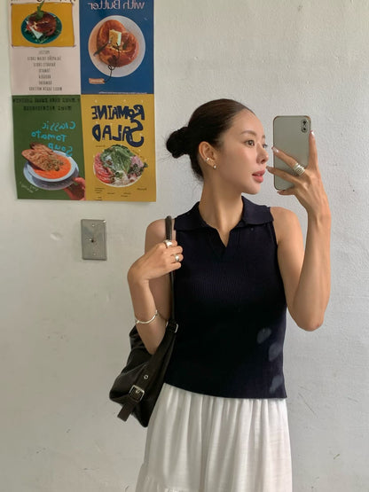 Collared Summer Linen Knit Vest | 夏日混麻質翻領針織背心