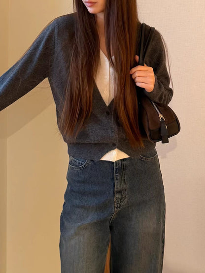 Faux 2-pcs Cashmere Layered Top | 羊駝毛拼色假2件V領 Top