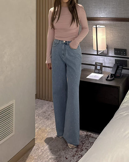 Rhinestoned Straight Leg Jeans | 筆直小碎石牛仔褲￼￼