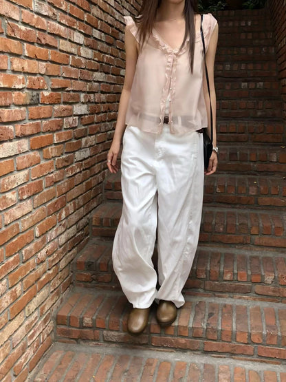Fairy Bloom Ruffle Blouse | 仙氣荷葉滾邊小飛袖背心