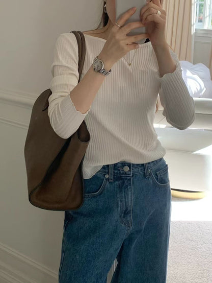 彈力直紋船領上衣 | Boatneck Soft Ribbed Tee