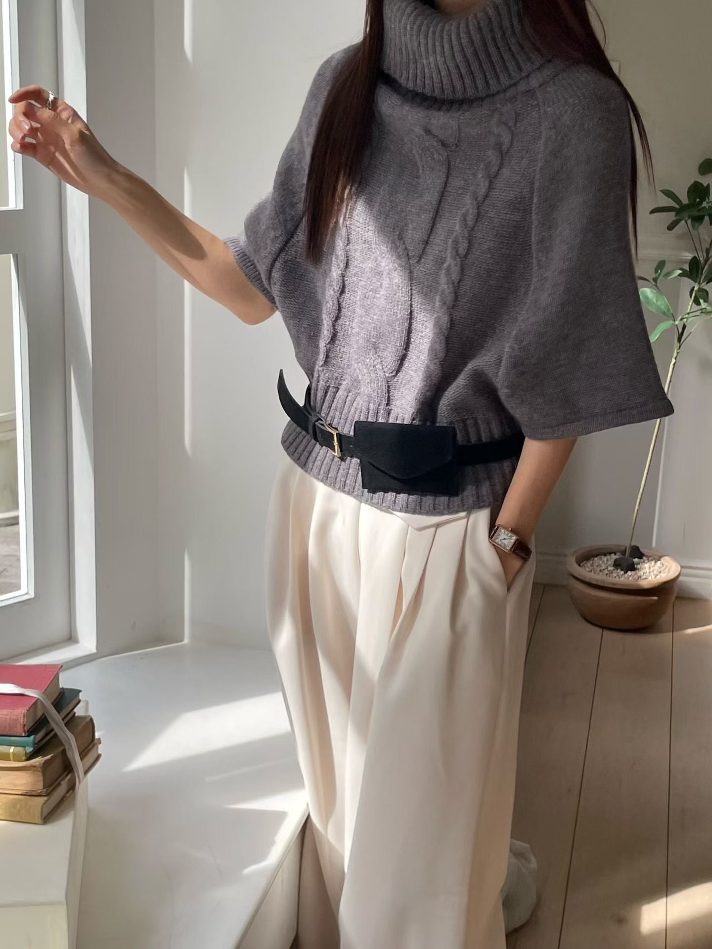 【獨特針織～】Batwing Wide Highneck Knit ｜ 精緻羅紋闊高領針織