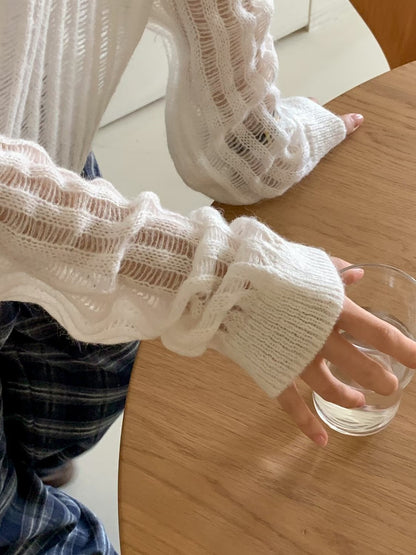 < 唯美針織> Mohair Blend V Neck Open-Knit | 鏤空V領針織上衣