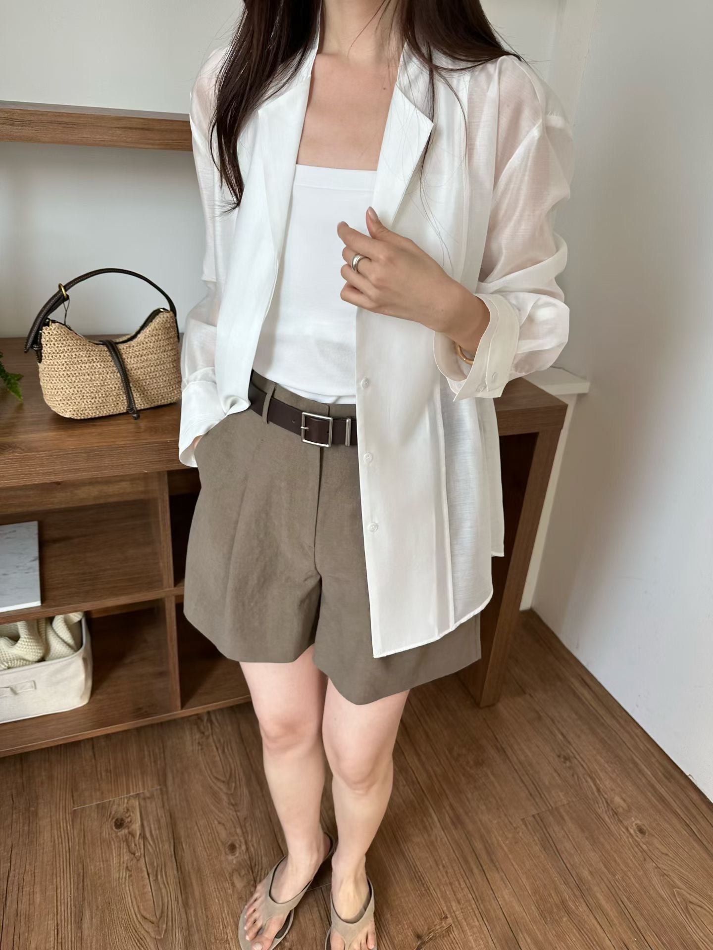 【85%親膚天絲~】Luxurious Tencel Sheer Patched Shirt | 輕透拼接防囇衣