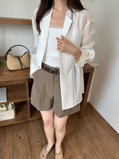 【85%親膚天絲~】Luxurious Tencel Sheer Patched Shirt | 輕透拼接防囇衣