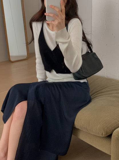 [絲滑飄逸] Layered Ribbon Tie Detail Skirt