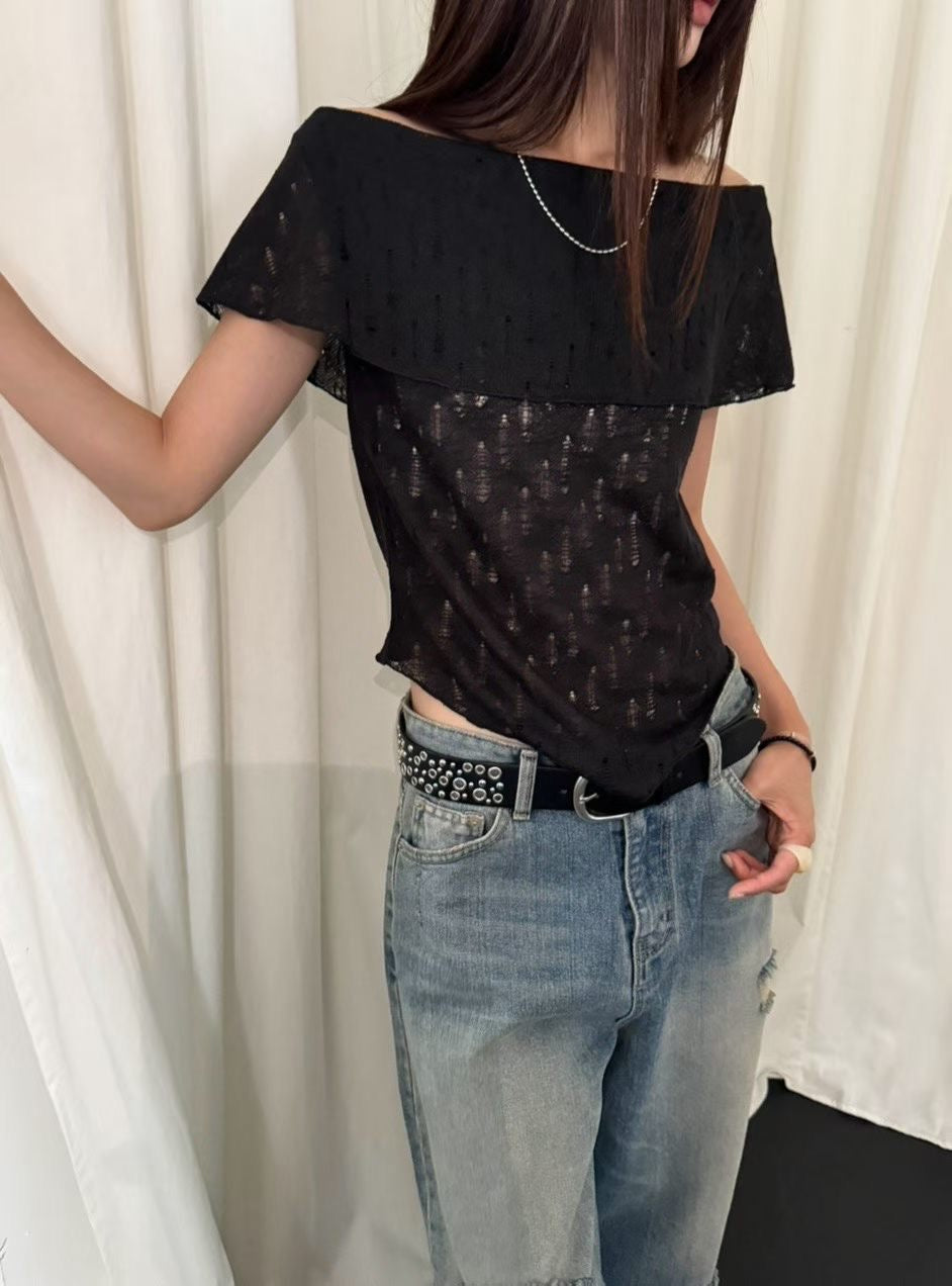 2-way Off Shoulder Ripped Knit Top