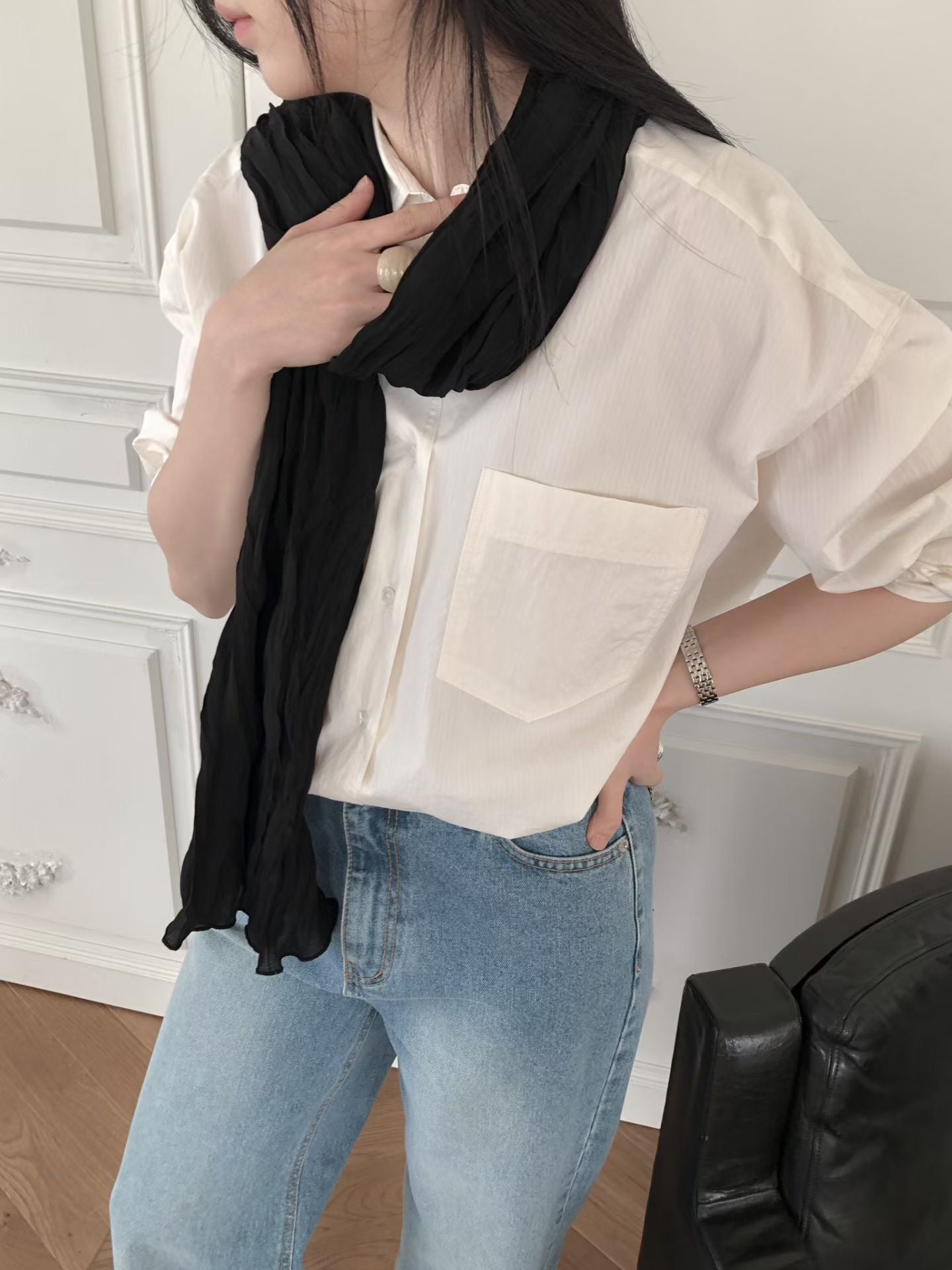 [春季必入飾品] Crepe Ruffle Scarf | 絹皺絲質頸巾￼