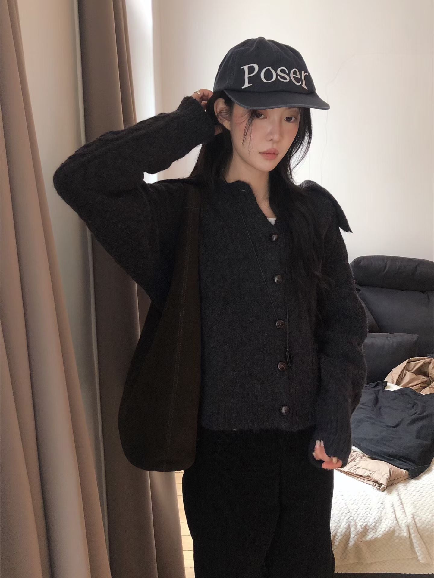 Alpaca Cable Knit Collared Cardigan | 混羊駝毛優雅麻花針織外套