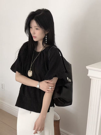 【極美版型】挺身泡泡袖襯衫| Textured Puffy Sleeves Blouse