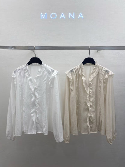 Delicate Fall Floral Ruffles Blouse