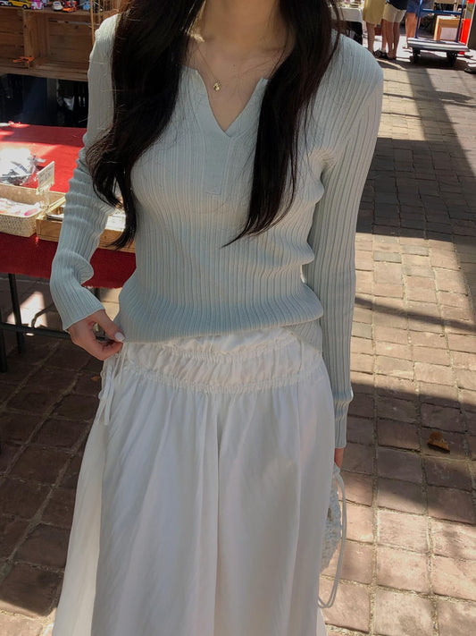 Seagull Collar Grooved Top |法式海鷗領暗條紋上衣