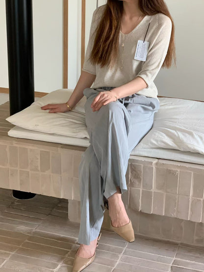[𝑳𝒊𝒏𝒆𝒏 𝑬𝒅𝒊𝒕] Wholegarment Classic V Neck Linen Knit