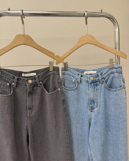 Rhinestoned Straight Leg Jeans | 筆直小碎石牛仔褲￼￼