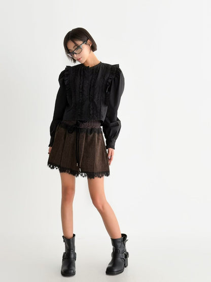 【本季流行～】Pleated Lace Skirt | Lace 拼接秋冬短裙