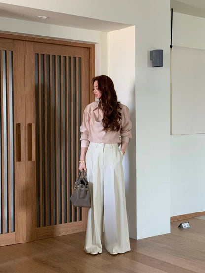 [𝑳𝒊𝒏𝒆𝒏 𝑬𝒅𝒊𝒕] Linen Office Chic Wide Leg Trousers | 麻質天絲飄逸長褲￼