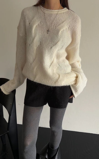Oversized Alpaca Cable Knit | 寬版麻花羊駝針織