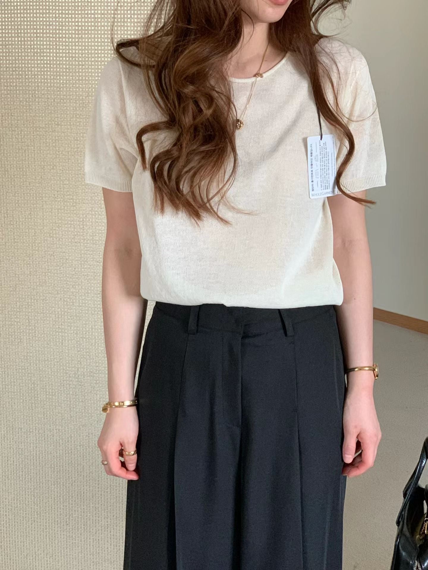[𝑳𝒊𝒏𝒆𝒏 𝑬𝒅𝒊𝒕] Wholegarment Baby Fluff Short Sleeves Top