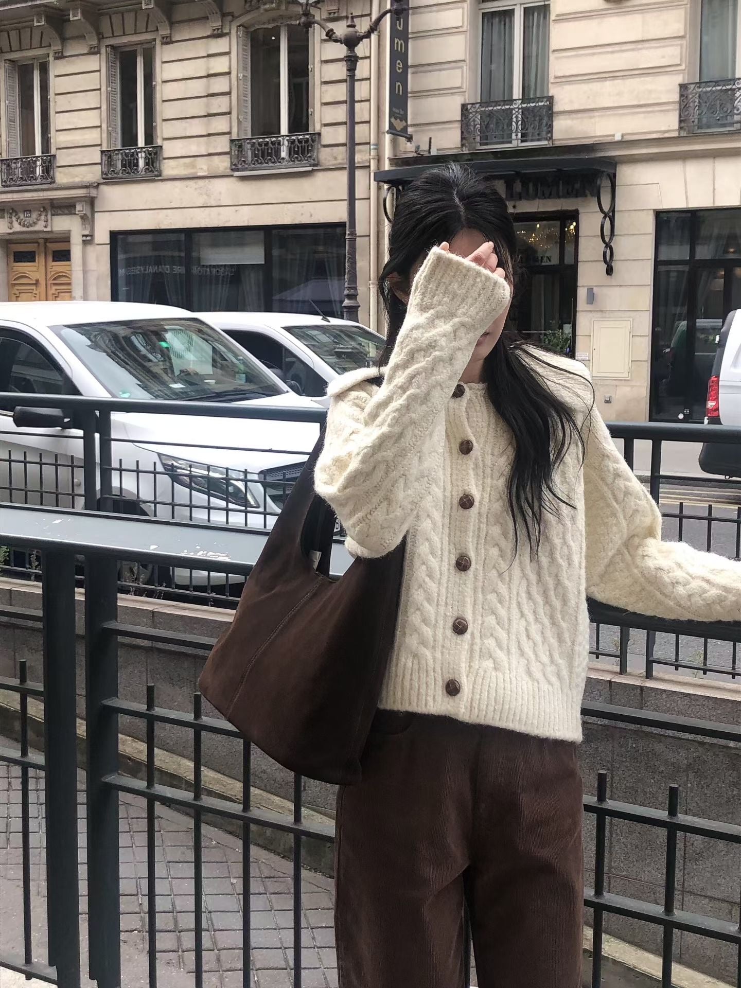 Alpaca Cable Knit Collared Cardigan | 混羊駝毛優雅麻花針織外套