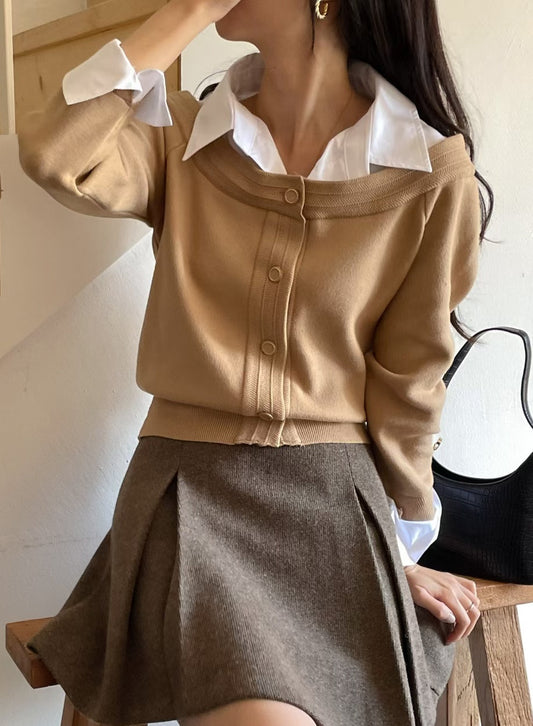 Faux 2-pcs Knitted Shirt