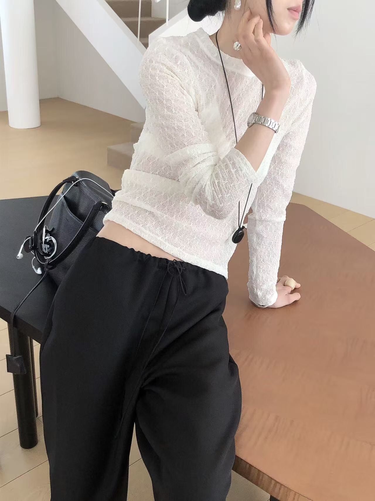 夏日溫柔粉雪長袖Tee | Snowy Lace Tee