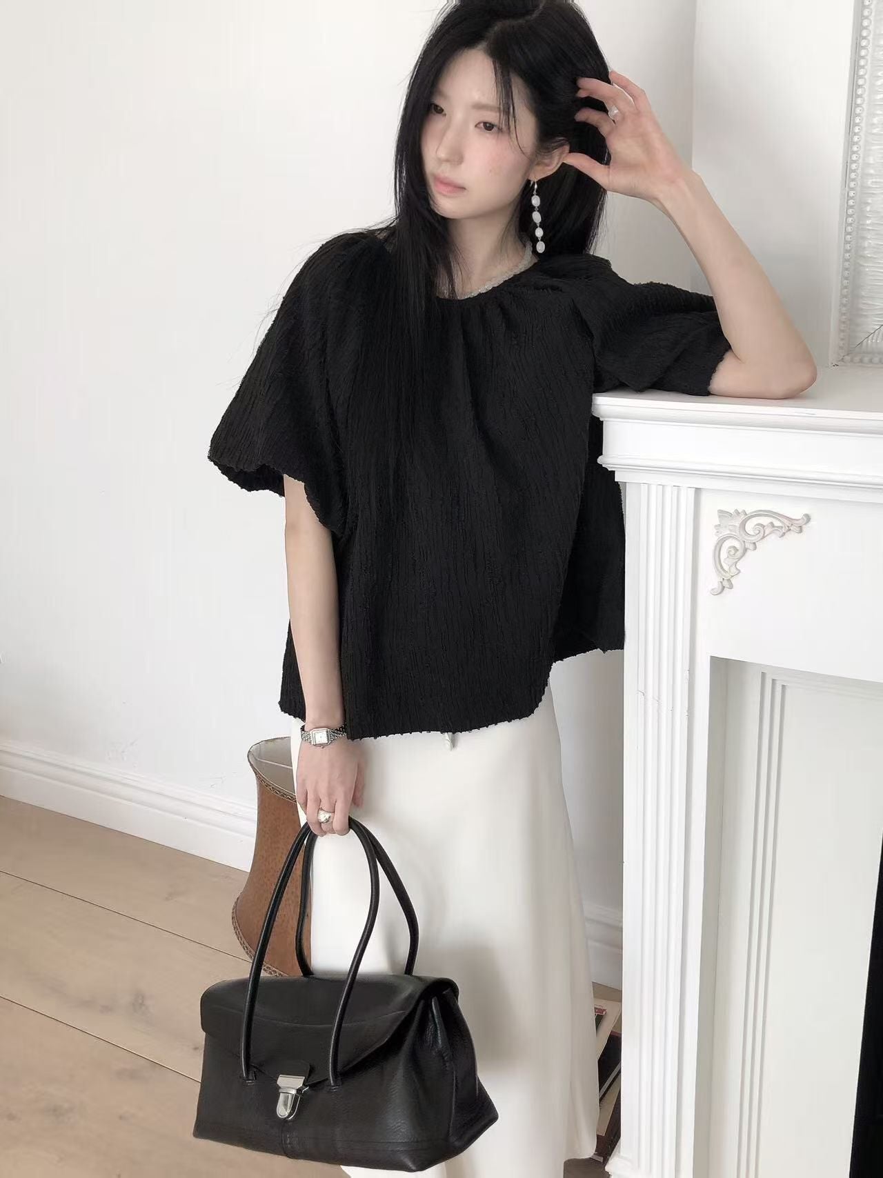 【極美版型】挺身泡泡袖襯衫| Textured Puffy Sleeves Blouse