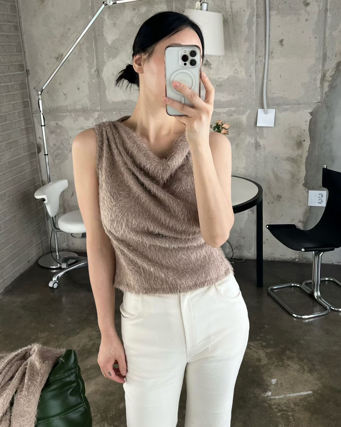 Momo Draping Set | 冬日氣氛毛毛背心外套Set