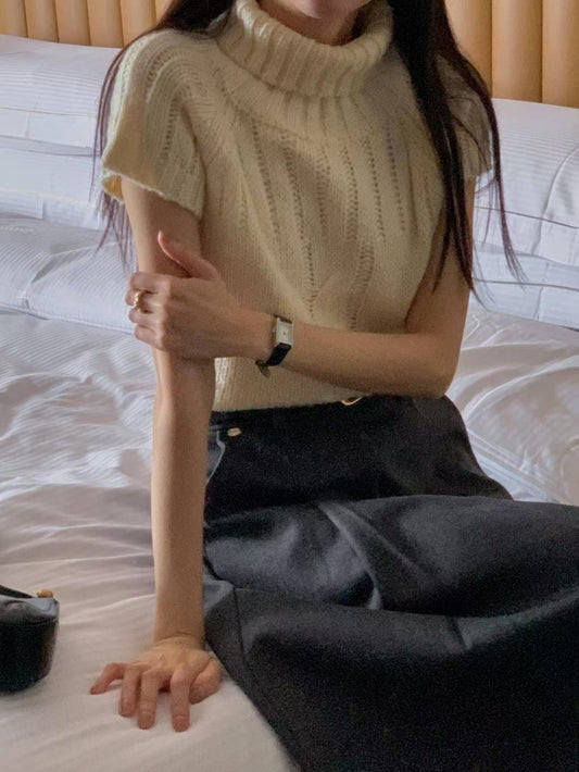 針織小通花紋理高領Top