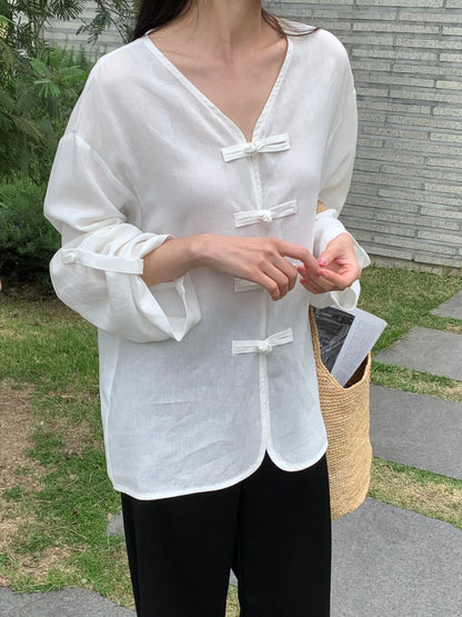 Tencel-Linen Retro Hook-Tie Jacket | 天絲亞麻鉤扣綁帶復古外套
