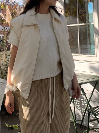 Corduroy Collar Quilted Vest Jacket | 燈芯絨領夾綿背心外套