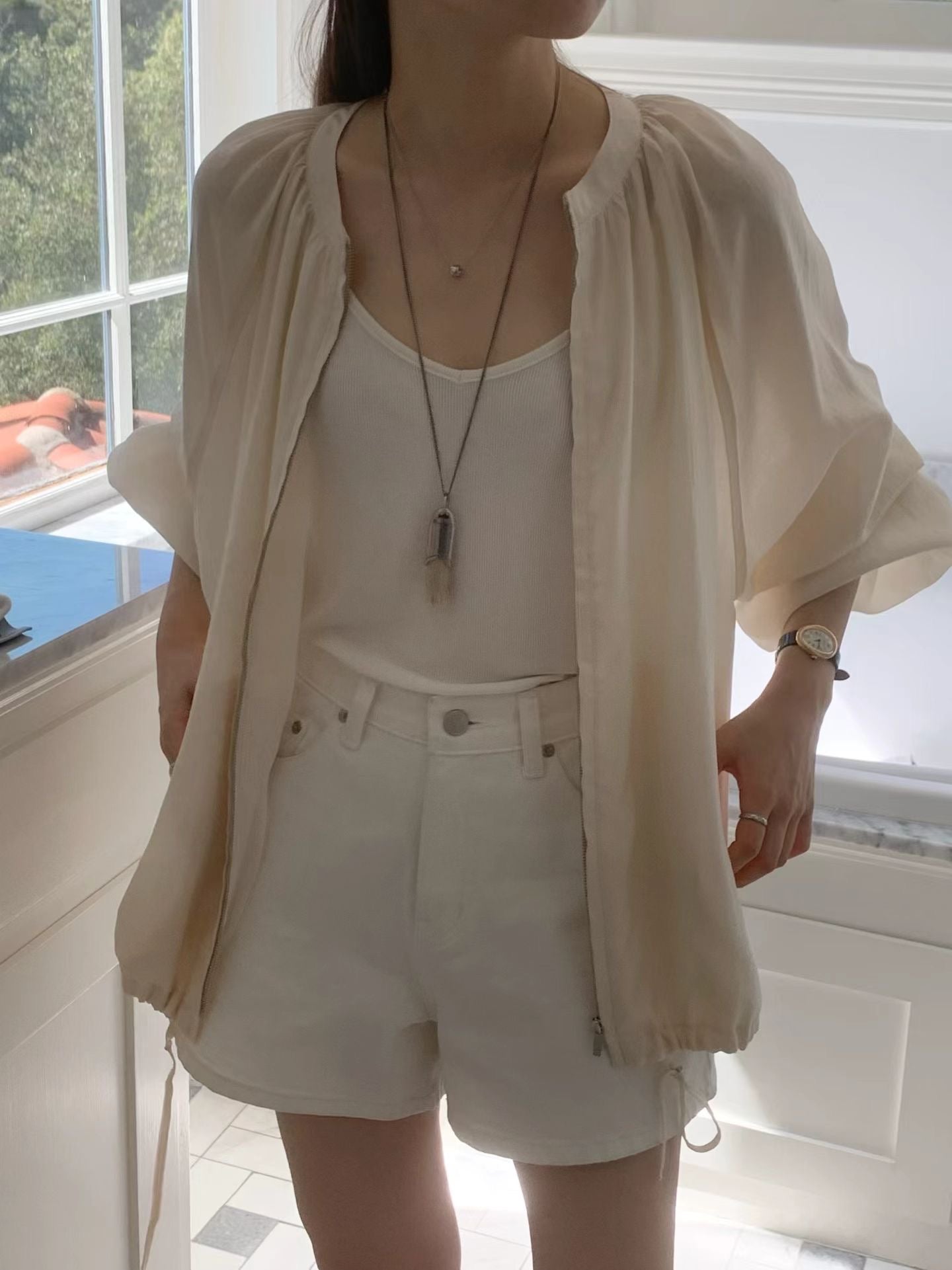 天絲輕透外套罩衣 | Sheer Tencel Zipped Jacket